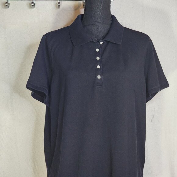 Izod Woman Black Lilac Piping 5 Button Cotton Span SS Henley Polo Top Size 1X - Picture 3 of 16